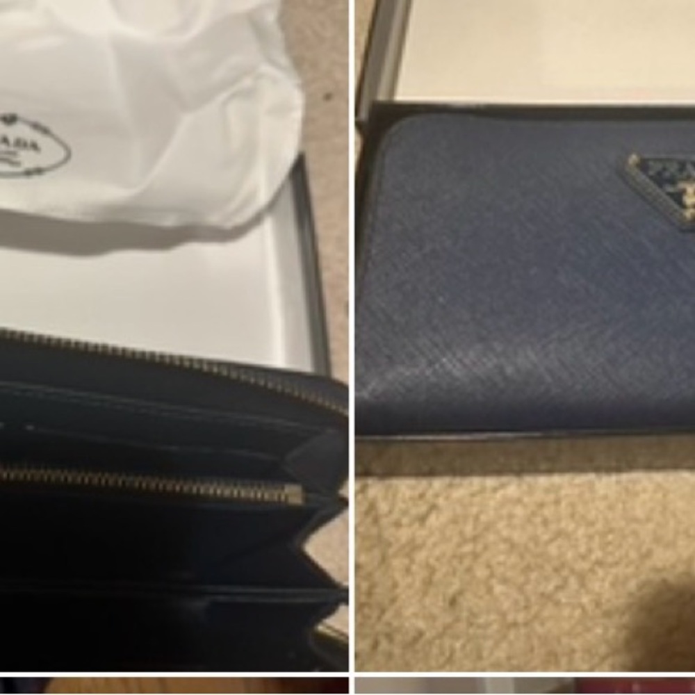Dark Blue Wallet with Gold Details